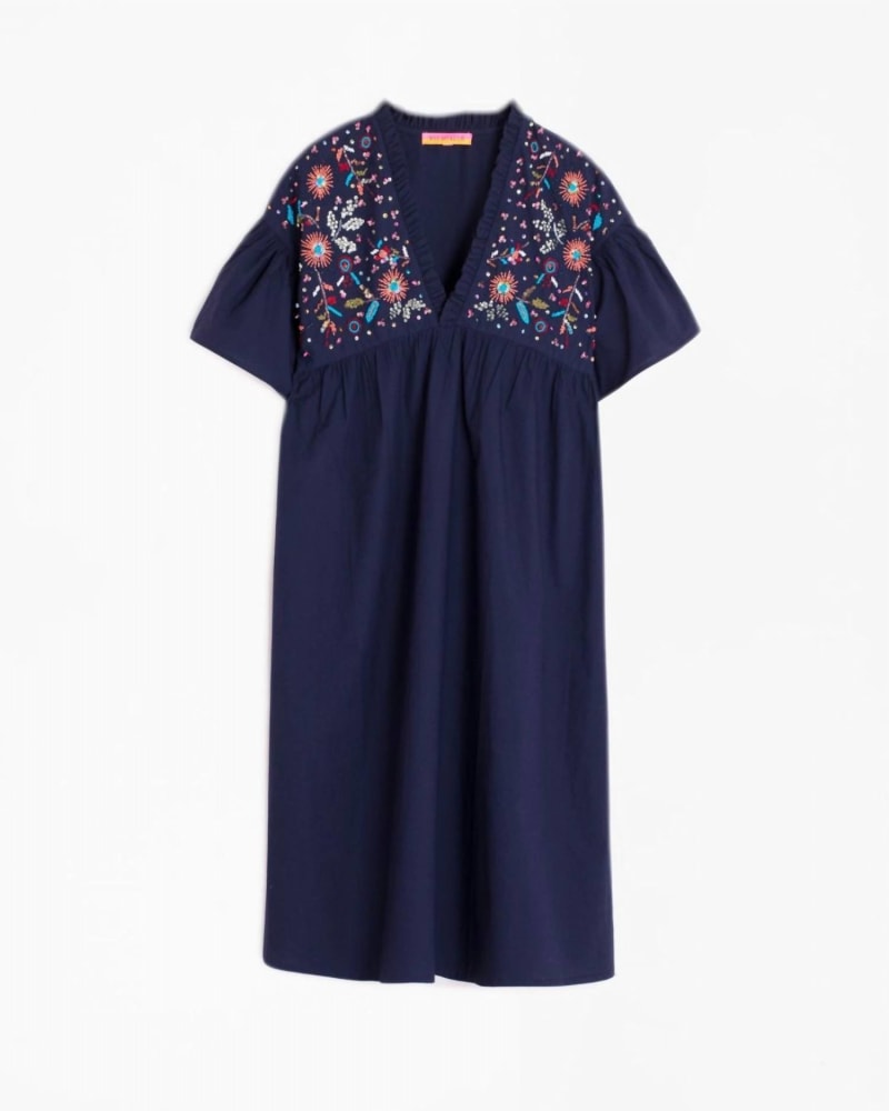 Front of a model wearing a size Size 10 [42] Women'S Eliza Sequin Dress In Navy in Navy by Vilagallo. | dia_product_style_image_id:342281